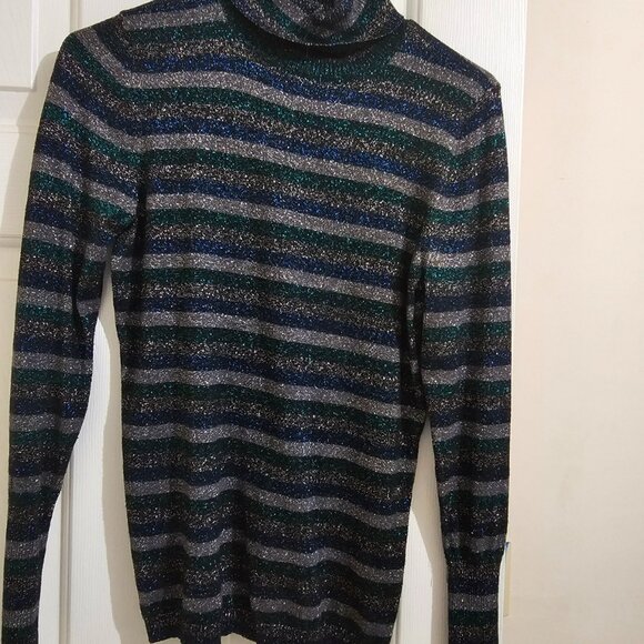 Worthington Glitter Stripe Turtleneck Sweater – Long Sleeve, Stretch Knit, Retro - Picture 1 of 3